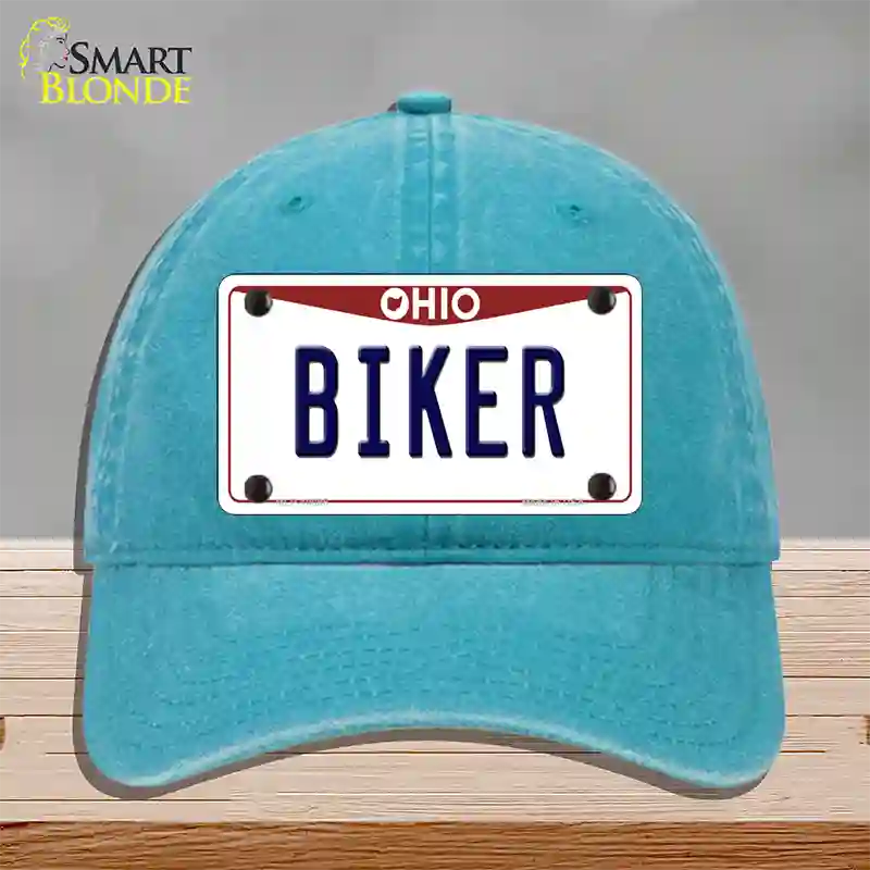 Biker Ohio Novelty License Plate Hat Unconstructed Cotton / Lake Blue