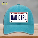 Bad Girl Ohio Novelty License Plate Hat Unconstructed Cotton / Lake Blue