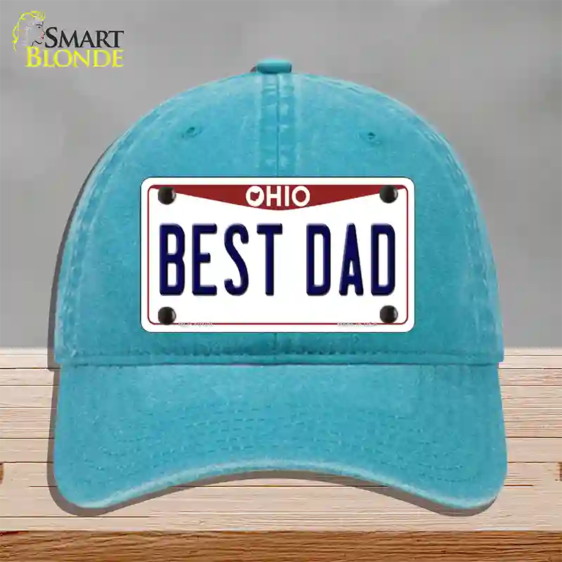 Best Dad Ohio Novelty License Plate Hat Unconstructed Cotton / Lake Blue