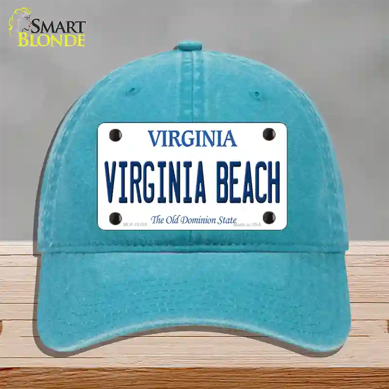 Virginia Beach Virginia Novelty License Plate Hat Unconstructed Cotton / Lake Blue