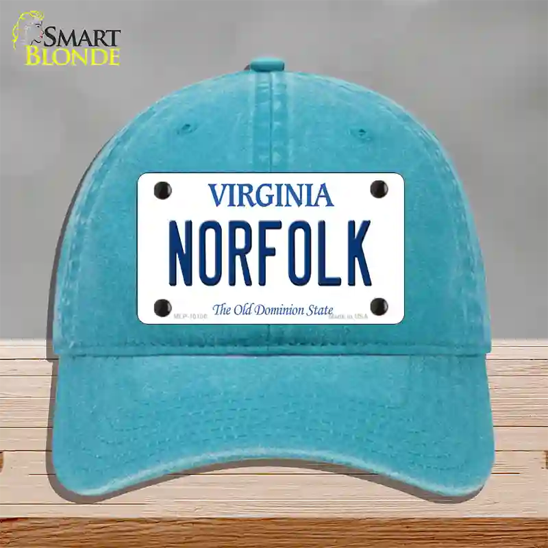 Norfolk Virginia Novelty License Plate Hat Unconstructed Cotton / Lake Blue