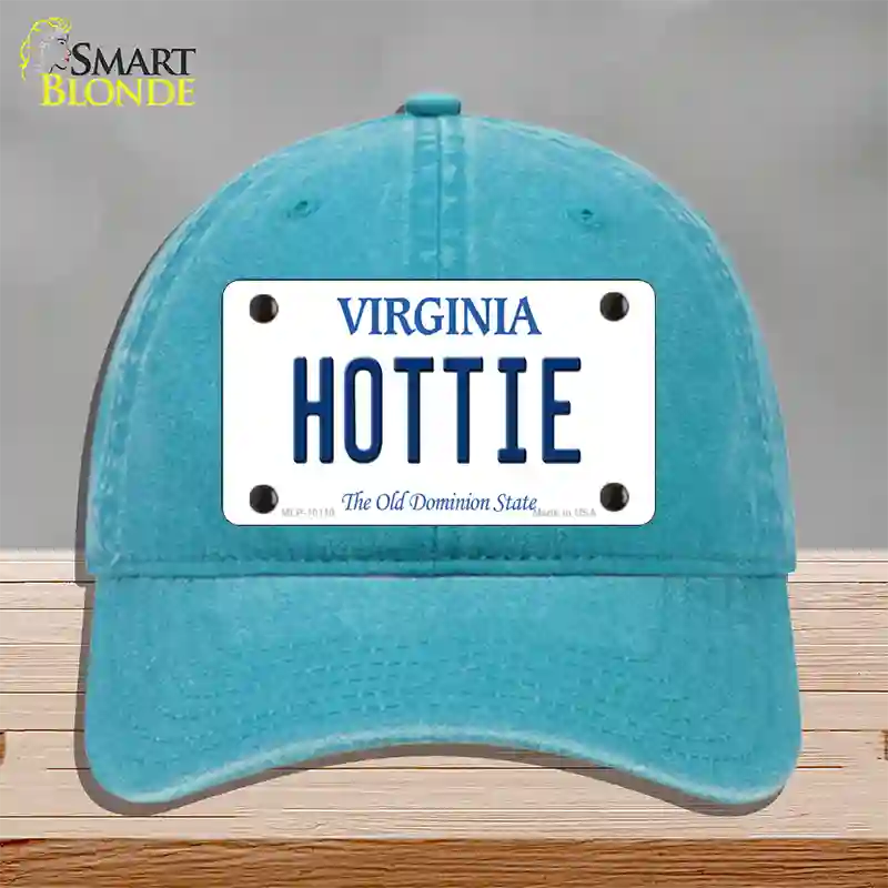 Hottie Virginia Novelty License Plate Hat Unconstructed Cotton / Lake Blue