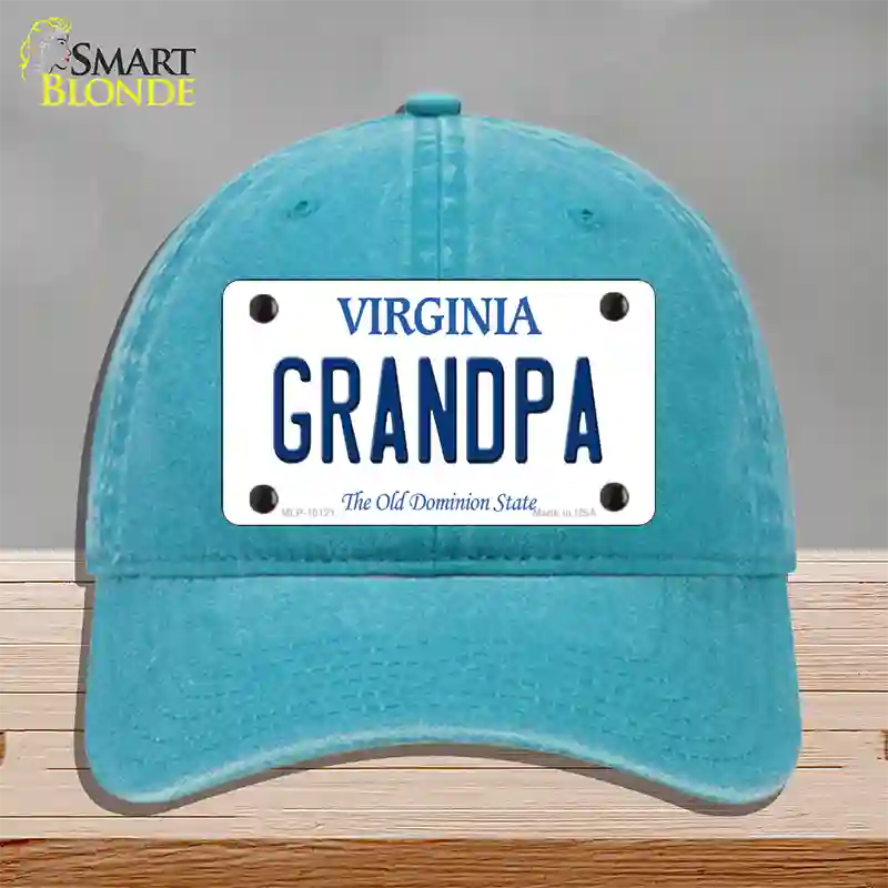 Grandpa Virginia Novelty License Plate Hat Unconstructed Cotton / Lake Blue