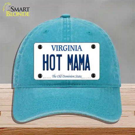 Hot Mama Virginia Novelty License Plate Hat Unconstructed Cotton / Lake Blue