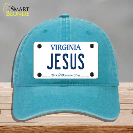 Jesus Virginia Novelty License Plate Hat Unconstructed Cotton / Lake Blue