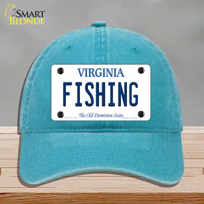 Fishing Virginia Novelty License Plate Hat Unconstructed Cotton / Lake Blue