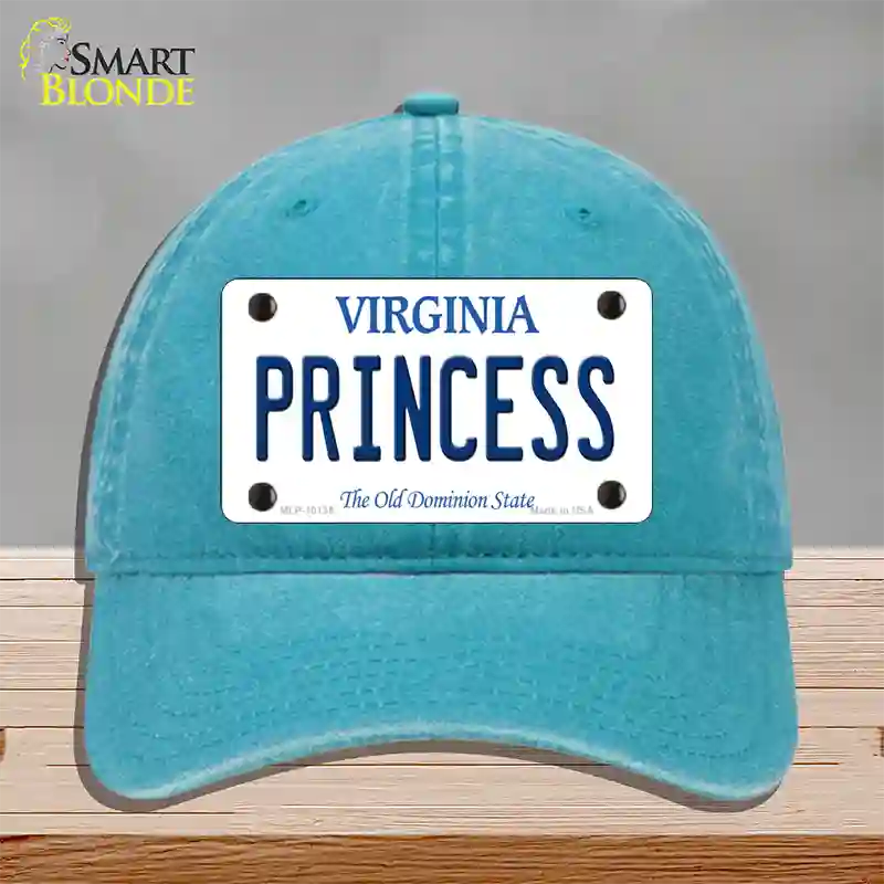 Princess Virginia Novelty License Plate Hat Unconstructed Cotton / Lake Blue