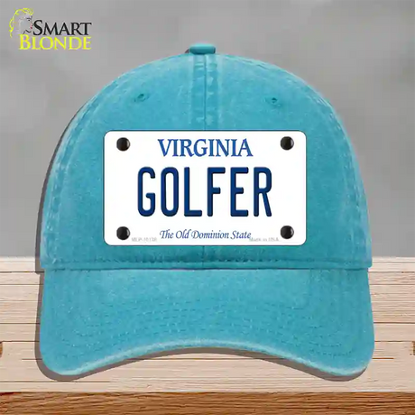 Golfer Virginia Novelty License Plate Hat Unconstructed Cotton / Lake Blue