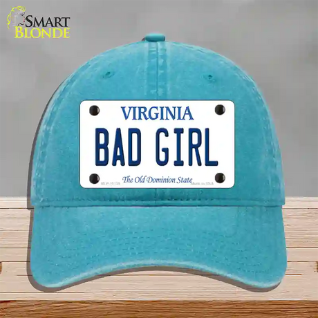 Bad Girl Virginia Novelty License Plate Hat Unconstructed Cotton / Lake Blue