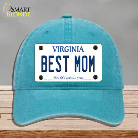 Best Mom Virginia Novelty License Plate Hat Unconstructed Cotton / Lake Blue