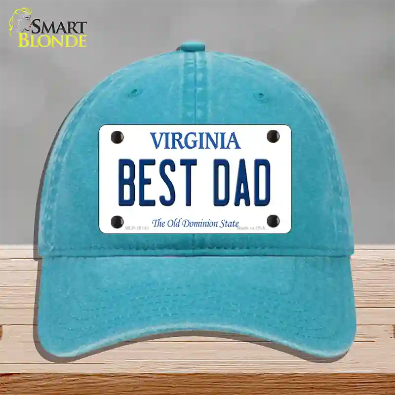 Best Dad Virginia Novelty License Plate Hat Unconstructed Cotton / Lake Blue