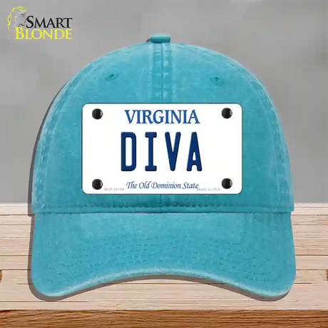 Diva Virginia Novelty License Plate Hat Unconstructed Cotton / Lake Blue