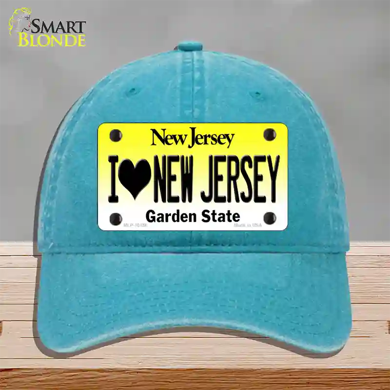 I Love New Jersey Novelty License Plate Hat Unconstructed Cotton / Lake Blue