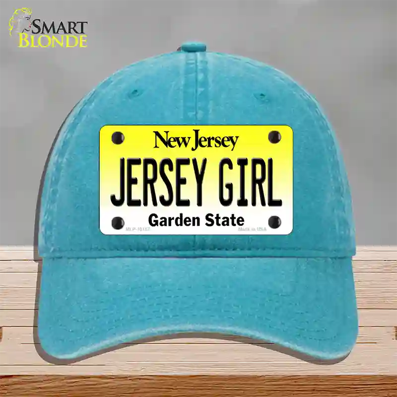 Jersey Girl New Jersey Novelty License Plate Hat Unconstructed Cotton / Lake Blue