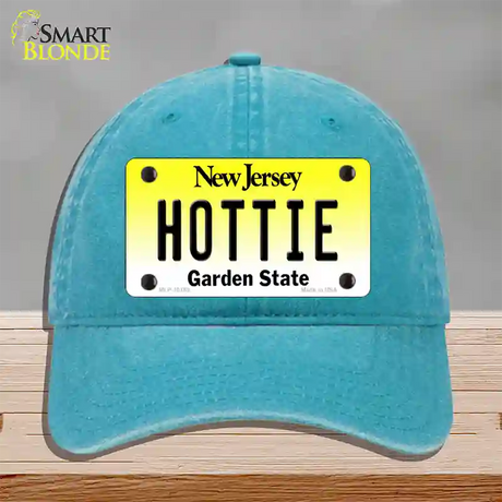 Hottie New Jersey Novelty License Plate Hat Unconstructed Cotton / Lake Blue