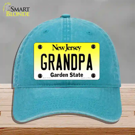 Grandpa New Jersey Novelty License Plate Hat Unconstructed Cotton / Lake Blue