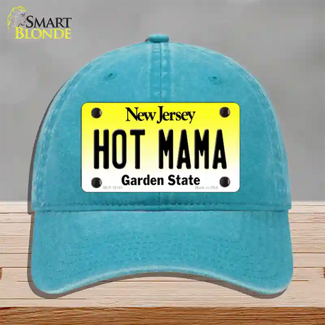 Hot Mama New Jersey Novelty License Plate Hat Unconstructed Cotton / Lake Blue