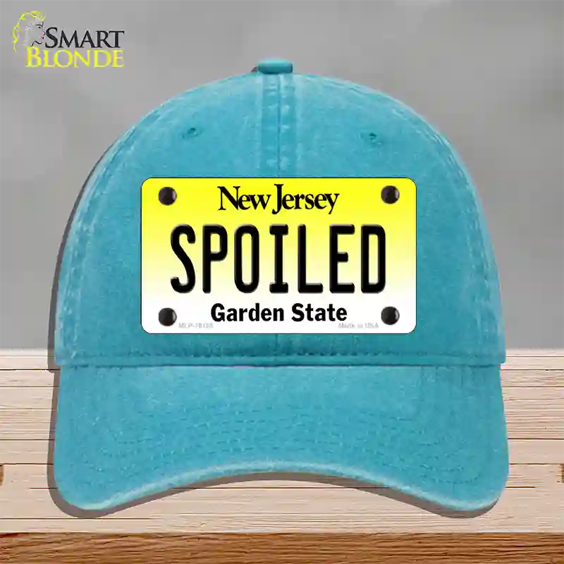 Spoiled New Jersey Novelty License Plate Hat Unconstructed Cotton / Lake Blue