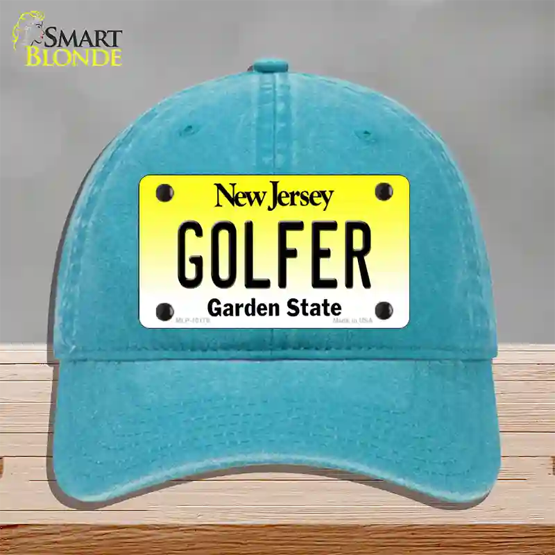 Golfer New Jersey Novelty License Plate Hat Unconstructed Cotton / Lake Blue