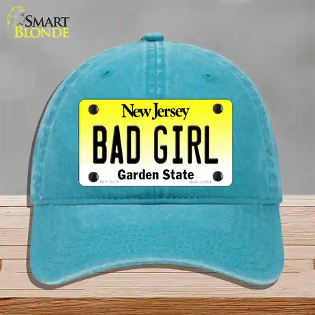 Bad Girl New Jersey Novelty License Plate Hat Unconstructed Cotton / Lake Blue