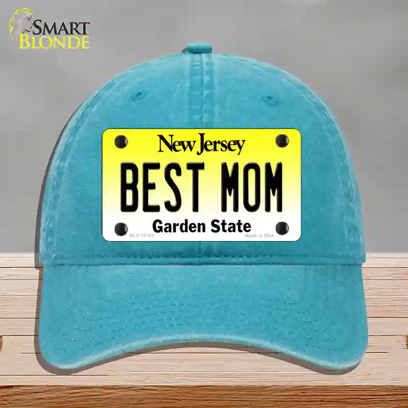 Best Mom New Jersey Novelty License Plate Hat Unconstructed Cotton / Lake Blue