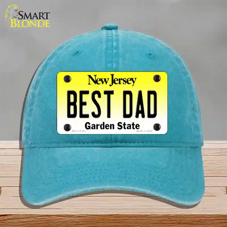 Best Dad New Jersey Novelty License Plate Hat Unconstructed Cotton / Lake Blue