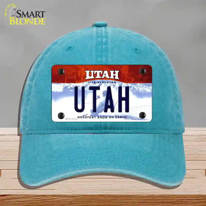 Utah Life Elevated Novelty License Plate Hat Unconstructed Cotton / Lake Blue