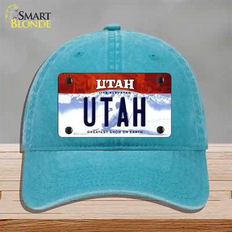 Utah Life Elevated Novelty License Plate Hat Unconstructed Cotton / Lake Blue