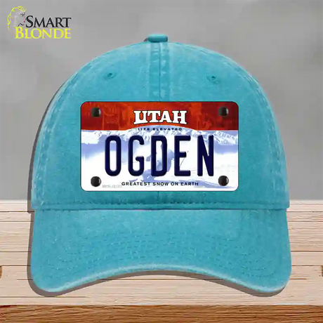 Ogden Utah Novelty License Plate Hat Unconstructed Cotton / Lake Blue