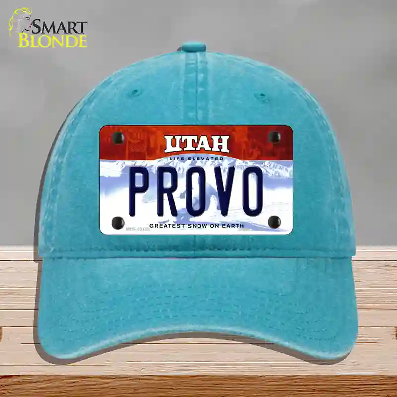 Provo Utah Novelty License Plate Hat Unconstructed Cotton / Lake Blue