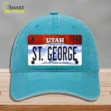 St George Utah Novelty License Plate Hat Unconstructed Cotton / Lake Blue