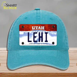 Lehi Utah Novelty License Plate Hat Unconstructed Cotton / Lake Blue