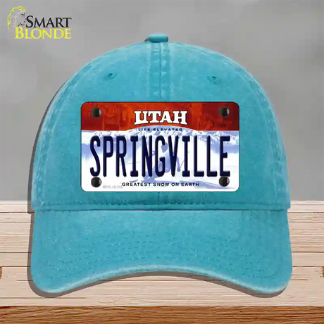 Springville Utah Novelty License Plate Hat Unconstructed Cotton / Lake Blue