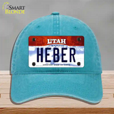 Heber Utah Novelty License Plate Hat Unconstructed Cotton / Lake Blue