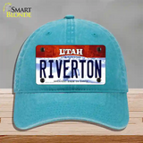 Riverton Utah Novelty License Plate Hat Unconstructed Cotton / Lake Blue