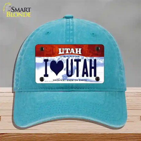 I Love Utah Novelty License Plate Hat Unconstructed Cotton / Lake Blue