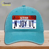 N Joy UT Utah Novelty License Plate Hat Unconstructed Cotton / Lake Blue