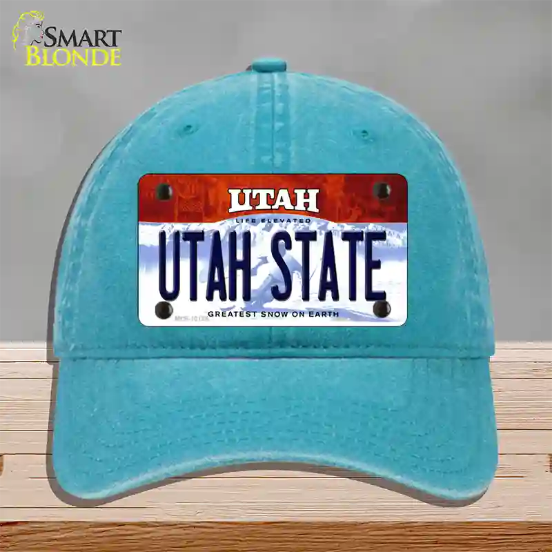 Utah State Utah Novelty License Plate Hat Unconstructed Cotton / Lake Blue