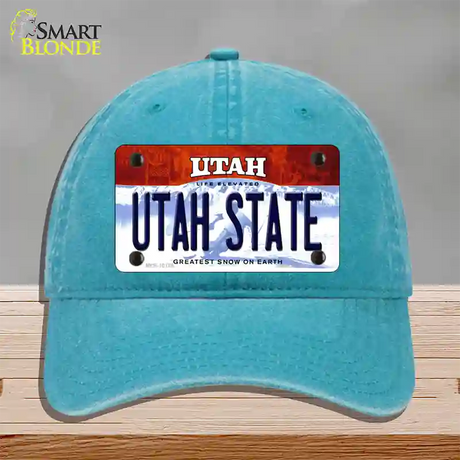 Utah State Utah Novelty License Plate Hat Unconstructed Cotton / Lake Blue