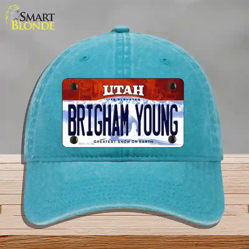 Brigham Young Utah Novelty License Plate Hat Unconstructed Cotton / Lake Blue