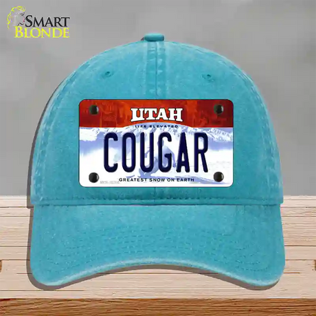 Cougar Utah Novelty License Plate Hat Unconstructed Cotton / Lake Blue