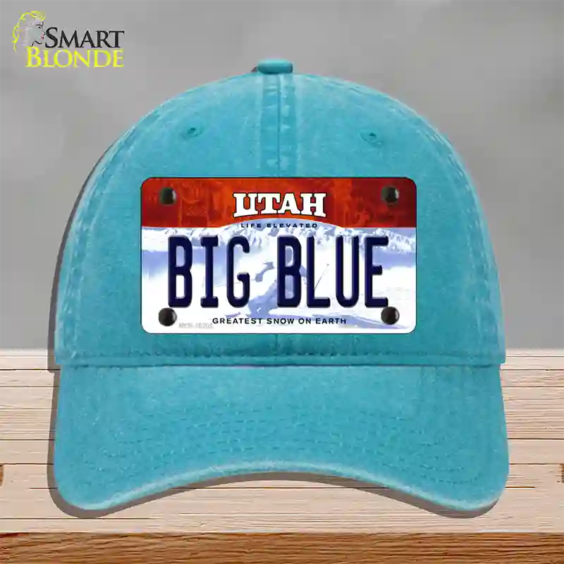 Big Blue Utah Novelty License Plate Hat Unconstructed Cotton / Lake Blue