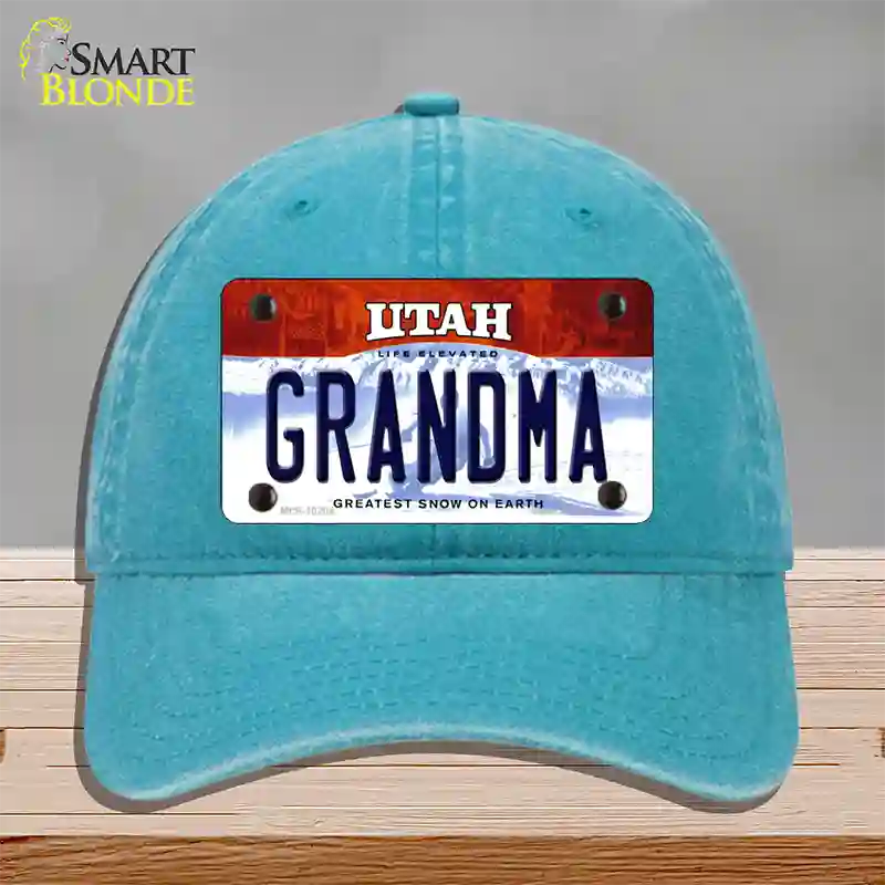 Grandma Utah Novelty License Plate Hat Unconstructed Cotton / Lake Blue