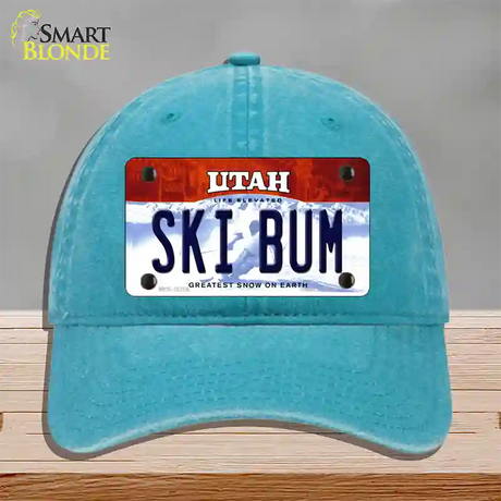 Ski Bum Utah Novelty License Plate Hat Unconstructed Cotton / Lake Blue