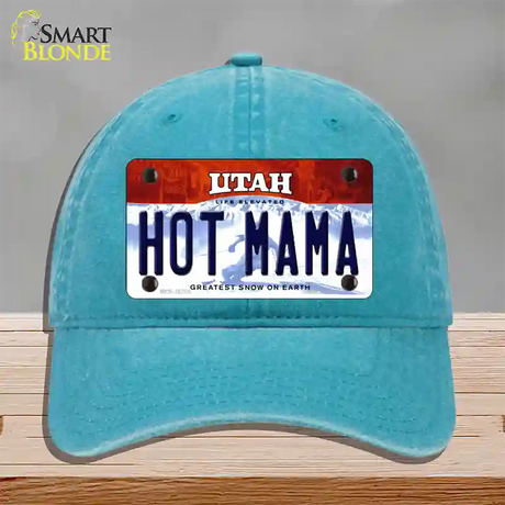 Hot Mama Utah Novelty License Plate Hat Unconstructed Cotton / Lake Blue