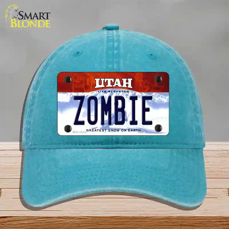 Zombie Utah Novelty License Plate Hat Unconstructed Cotton / Lake Blue