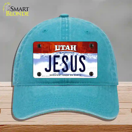 Jesus Utah Novelty License Plate Hat Unconstructed Cotton / Lake Blue