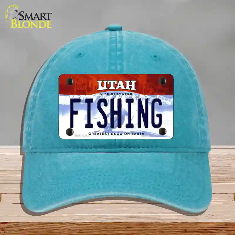 Fishing Utah Novelty License Plate Hat Unconstructed Cotton / Lake Blue