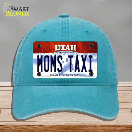 Moms Taxi Utah Novelty License Plate Hat Unconstructed Cotton / Lake Blue