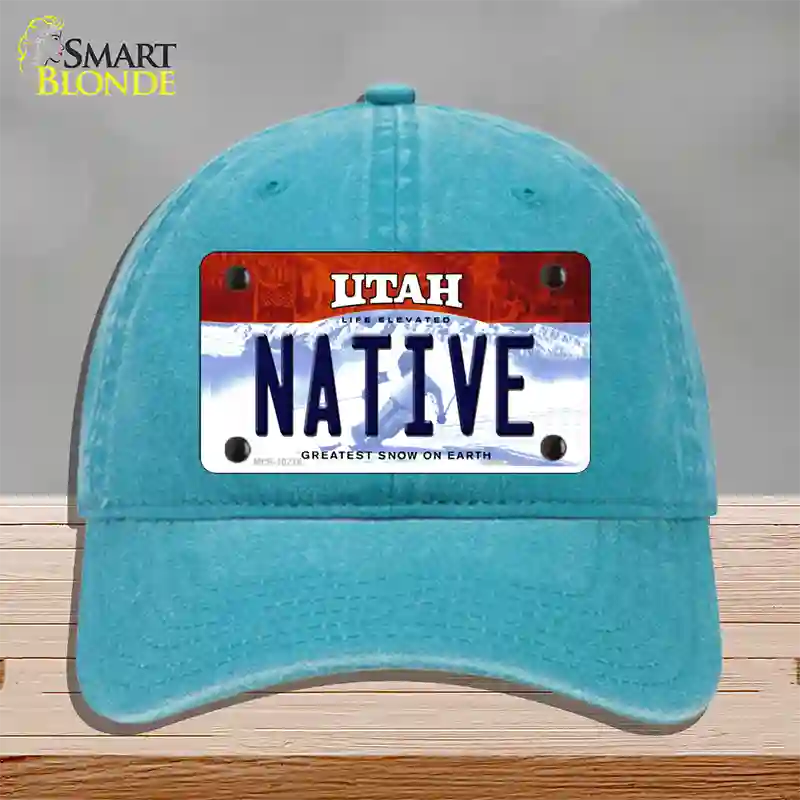 Native Utah Novelty License Plate Hat Unconstructed Cotton / Lake Blue